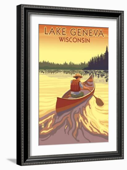 Lake Geneva, Wisconsin - Canoe Scene-Lantern Press-Framed Art Print