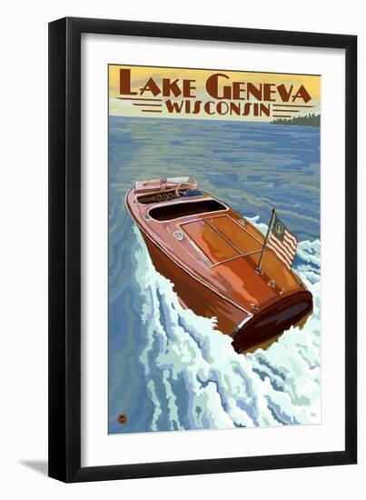Lake Geneva, Wisconsin - Chris Craft Wooden Boat-Lantern Press-Framed Premium Giclee Print