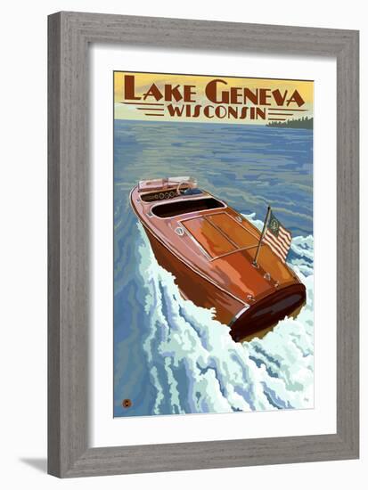 Lake Geneva, Wisconsin - Chris Craft Wooden Boat-Lantern Press-Framed Art Print