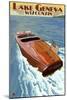 Lake Geneva, Wisconsin - Chris Craft Wooden Boat-Lantern Press-Mounted Art Print