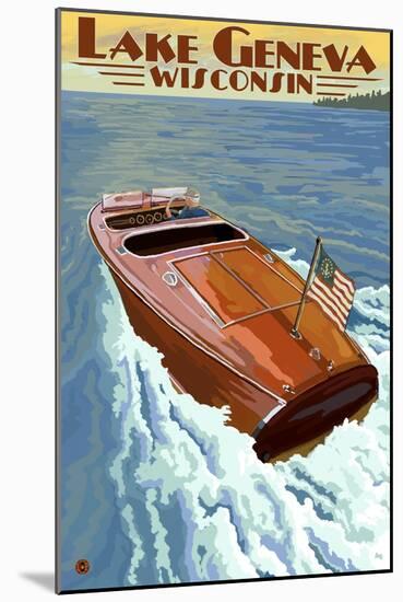 Lake Geneva, Wisconsin - Chris Craft Wooden Boat-Lantern Press-Mounted Art Print