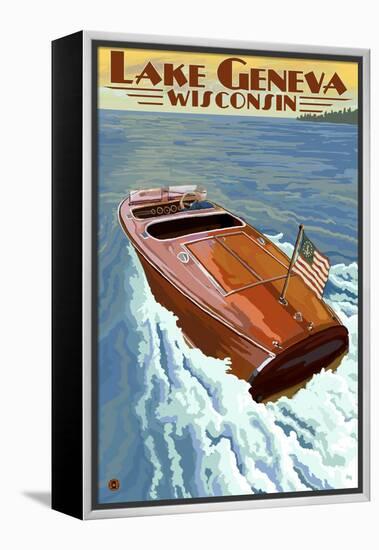 Lake Geneva, Wisconsin - Chris Craft Wooden Boat-Lantern Press-Framed Stretched Canvas