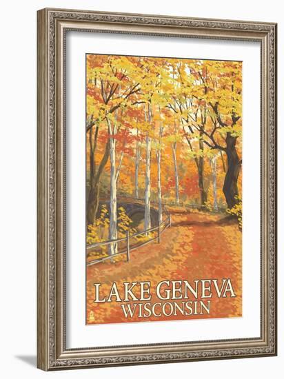 Lake Geneva, Wisconsin - Fall Colors-Lantern Press-Framed Art Print