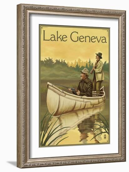 Lake Geneva, Wisconsin - Hunters in Canoe-Lantern Press-Framed Art Print