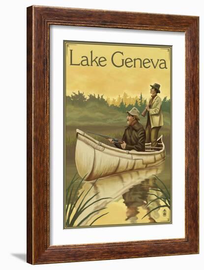 Lake Geneva, Wisconsin - Hunters in Canoe-Lantern Press-Framed Art Print