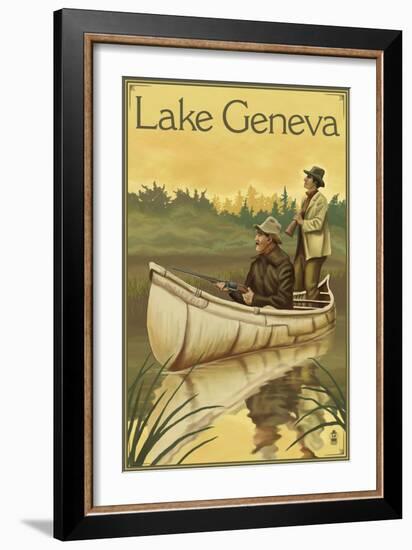 Lake Geneva, Wisconsin - Hunters in Canoe-Lantern Press-Framed Art Print