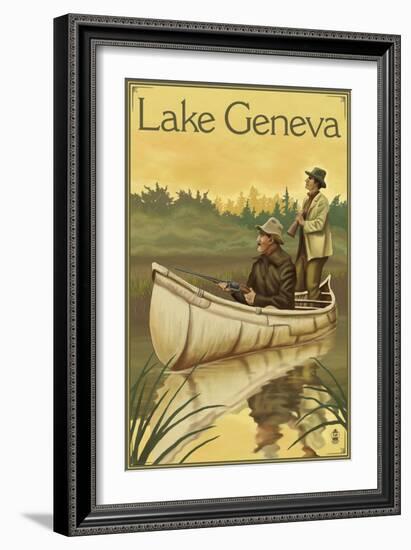 Lake Geneva, Wisconsin - Hunters in Canoe-Lantern Press-Framed Art Print