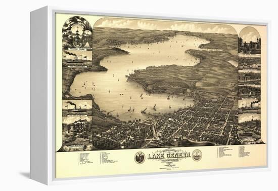 Lake Geneva, Wisconsin - Panoramic Map-Lantern Press-Framed Stretched Canvas