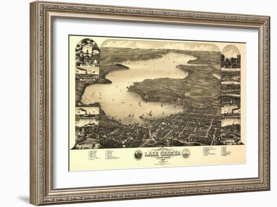 Lake Geneva, Wisconsin - Panoramic Map-Lantern Press-Framed Art Print