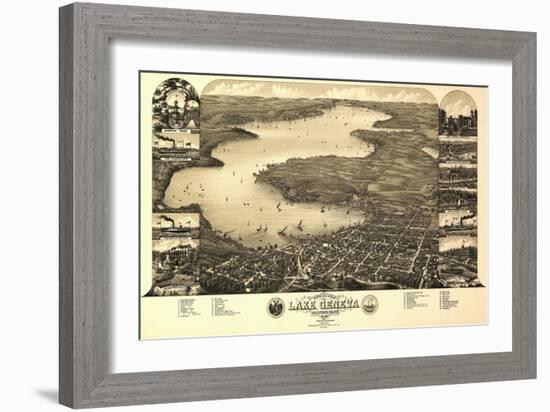 Lake Geneva, Wisconsin - Panoramic Map-Lantern Press-Framed Art Print