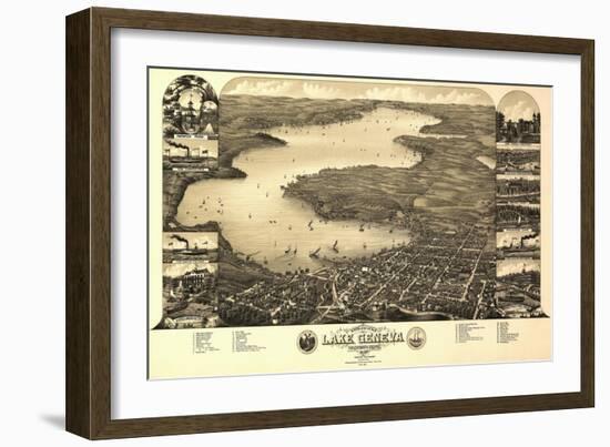 Lake Geneva, Wisconsin - Panoramic Map-Lantern Press-Framed Art Print