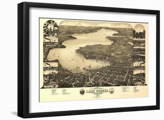 Lake Geneva, Wisconsin - Panoramic Map-Lantern Press-Framed Art Print