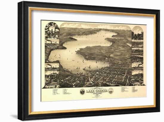 Lake Geneva, Wisconsin - Panoramic Map-Lantern Press-Framed Art Print