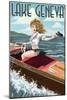 Lake Geneva, Wisconsin - Pinup Girl Boating-Lantern Press-Mounted Art Print