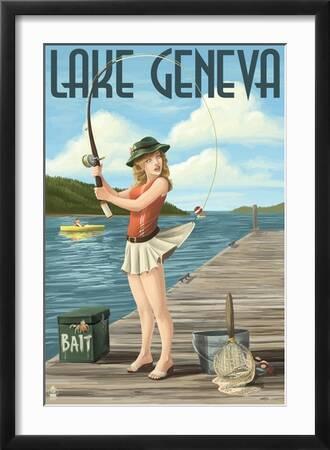 Lake Geneva, Wisconsin - Pinup Girl Fishing' Art Print - Lantern