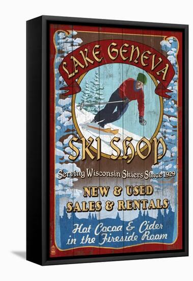 Lake Geneva, Wisconsin - Ski Shop-Lantern Press-Framed Stretched Canvas