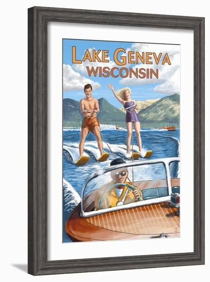Lake Geneva, Wisconsin - Water Skiers-Lantern Press-Framed Art Print