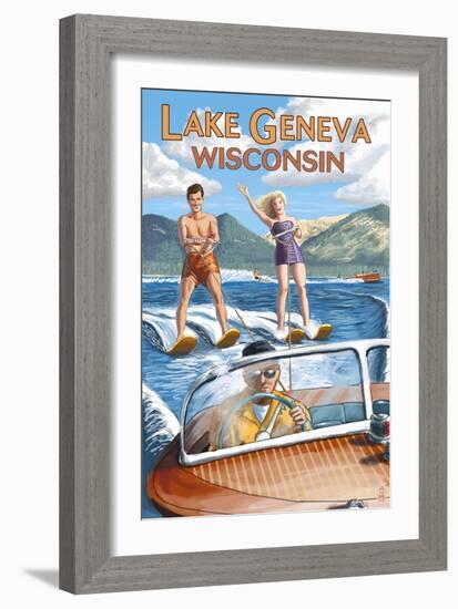 Lake Geneva, Wisconsin - Water Skiers-Lantern Press-Framed Art Print