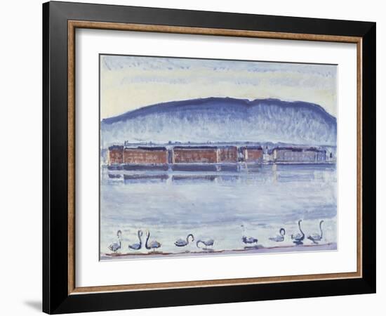 Lake Geneva with Mont Salève and Swans-Ferdinand Hodler-Framed Giclee Print