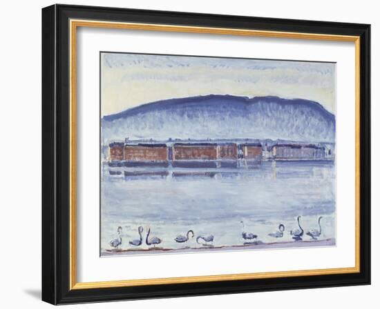 Lake Geneva with Mont Salève and Swans-Ferdinand Hodler-Framed Giclee Print