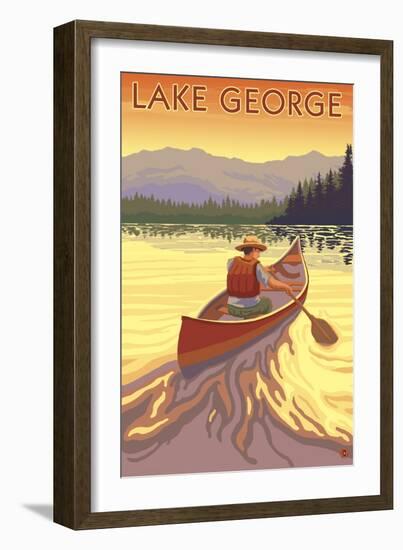 Lake George, California - Canoe Scene-Lantern Press-Framed Art Print