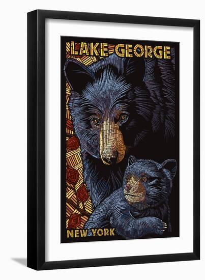 Lake George, New York - Black Bears - Paper Mosaic-Lantern Press-Framed Art Print