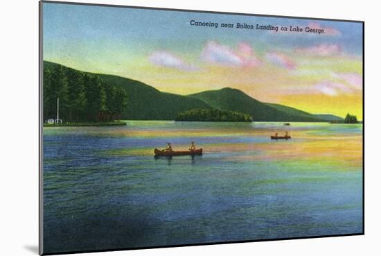Lake George, New York - Bolton Landing View of Couples Canoeing-Lantern Press-Mounted Art Print