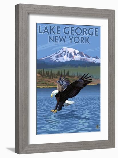 Lake George, New York - Eagle Fishing-Lantern Press-Framed Art Print