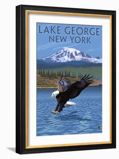 Lake George, New York - Eagle Fishing-Lantern Press-Framed Art Print