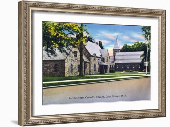 Lake George, New York - Exterior View of the Sacred Heart Catholic Church-Lantern Press-Framed Art Print