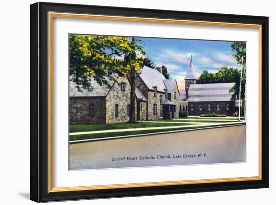 Lake George, New York - Exterior View of the Sacred Heart Catholic Church-Lantern Press-Framed Art Print