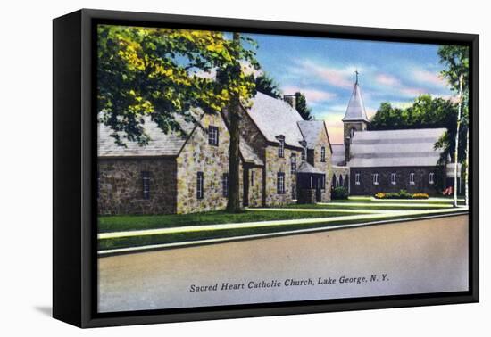 Lake George, New York - Exterior View of the Sacred Heart Catholic Church-Lantern Press-Framed Stretched Canvas