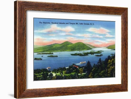 Lake George, New York - Narrows, Hundred Islands, Tongue Mountain View-Lantern Press-Framed Art Print