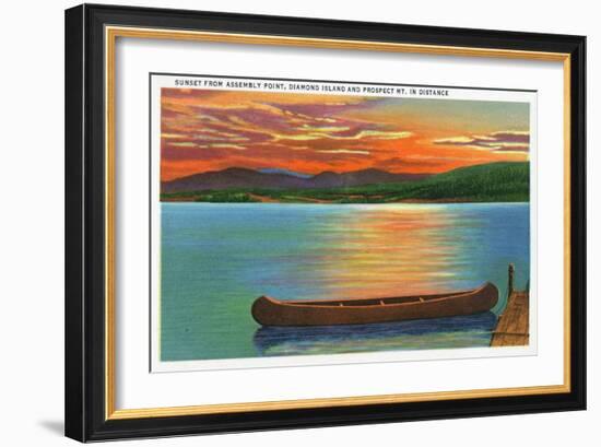 Lake George, NY - Assembly Point Sunset View of Diamond Island, Prospect Mt-Lantern Press-Framed Art Print