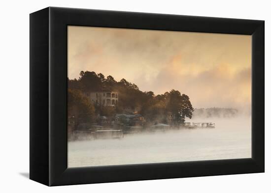 Lake Hamilton, Autumn Fog at Dawn, Hot Springs, Arkansas, USA-Walter Bibikow-Framed Premier Image Canvas