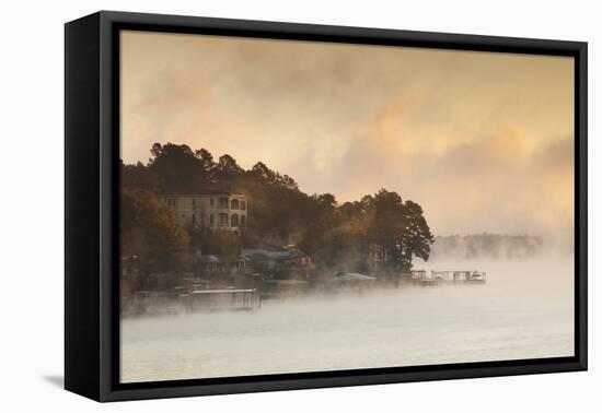 Lake Hamilton, Autumn Fog at Dawn, Hot Springs, Arkansas, USA-Walter Bibikow-Framed Premier Image Canvas
