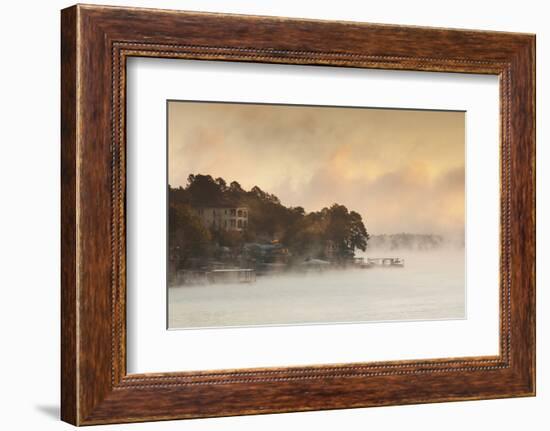 Lake Hamilton, Autumn Fog at Dawn, Hot Springs, Arkansas, USA-Walter Bibikow-Framed Photographic Print