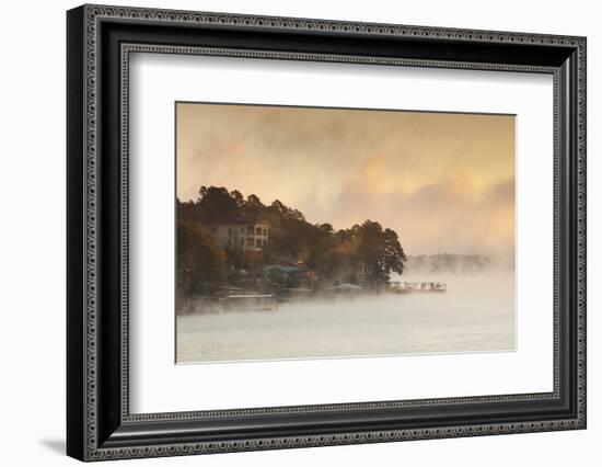 Lake Hamilton, Autumn Fog at Dawn, Hot Springs, Arkansas, USA-Walter Bibikow-Framed Photographic Print