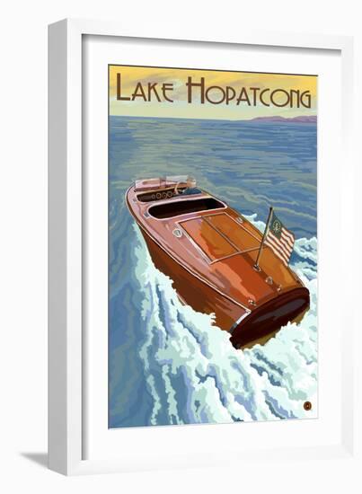 Lake Hopatcong, New Jersey - Wooden Boat on Lake-Lantern Press-Framed Art Print