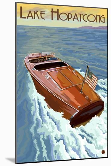 Lake Hopatcong, New Jersey - Wooden Boat on Lake-Lantern Press-Mounted Art Print