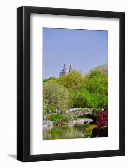 Lake in Central Park in Spring with Dakota Apartments in background, New York City, New York-null-Framed Photographic Print