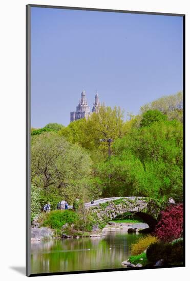 Lake in Central Park in Spring with Dakota Apartments in background, New York City, New York-null-Mounted Photographic Print