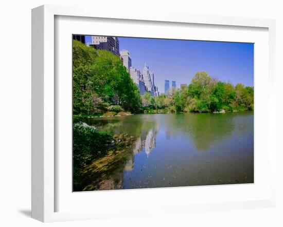 Lake in Central Park in Spring with New York City skyline in background, New York-null-Framed Photographic Print