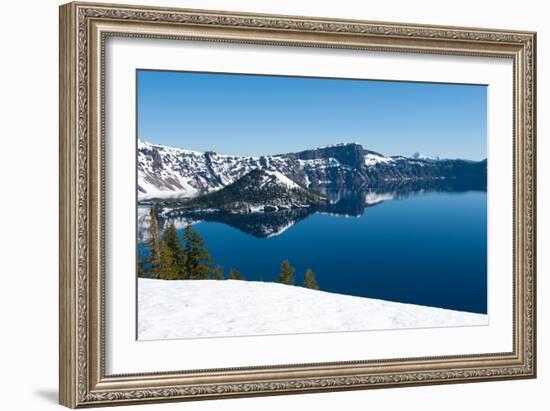 Lake in Winter, Crater Lake, Crater Lake National Park, Oregon, USA-null-Framed Photographic Print