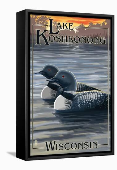 Lake Koshkonong, Wisconsin - Loons-Lantern Press-Framed Stretched Canvas