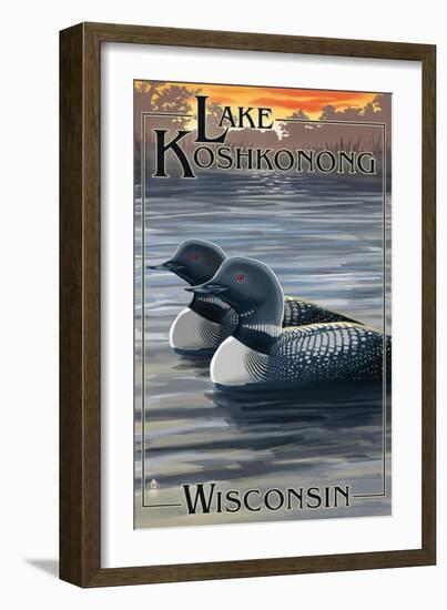 Lake Koshkonong, Wisconsin - Loons-Lantern Press-Framed Art Print