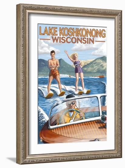 Lake Koshkonong, Wisconsin - Water Skiing Scene-Lantern Press-Framed Art Print