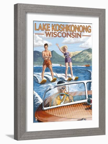 Lake Koshkonong, Wisconsin - Water Skiing Scene-Lantern Press-Framed Art Print