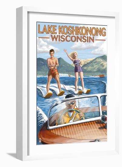 Lake Koshkonong, Wisconsin - Water Skiing Scene-Lantern Press-Framed Art Print