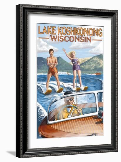 Lake Koshkonong, Wisconsin - Water Skiing Scene-Lantern Press-Framed Art Print